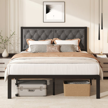 Upholstered Metal Bed Frame with Tufted Back for Bedroom Comfort and Support detail image