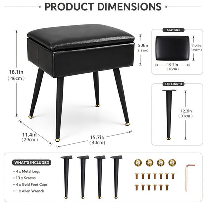 Upholstered Metal Vanity Stool with Hidden Storage for Entryway detail image - detail view 8