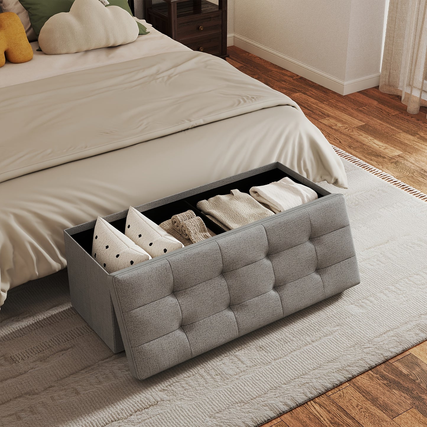 Ottoman shown in the Light Gray Linen - 43.5 Inches option