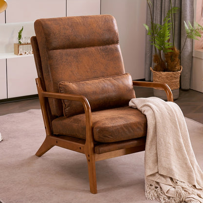 Upholstered Solid Wood Accent Chair with High Back, Bedroom Reading Chair for Living Room detail image - detail view 11
