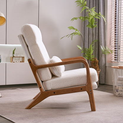 Upholstered Solid Wood Accent Chair with High Back, Bedroom Reading Chair for Living Room detail image