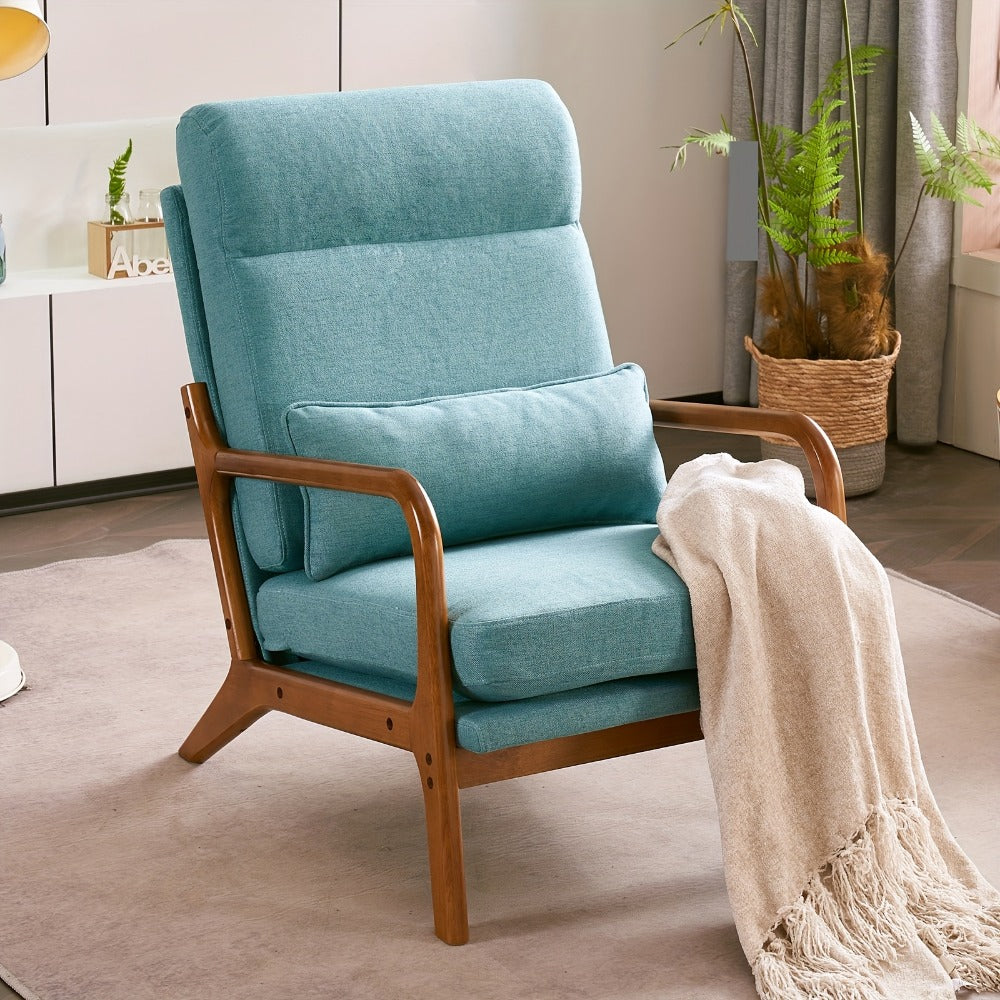 Upholstered Solid Wood Accent Chair with High Back, Bedroom Reading Chair for Living Room detail image - detail view 7
