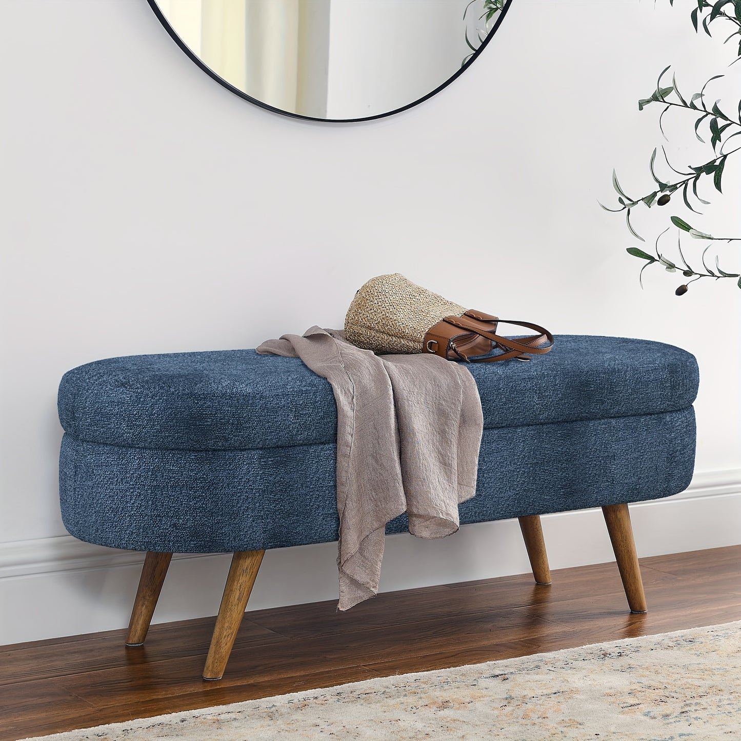 Storage Ottoman Bench shown in the Blue option
