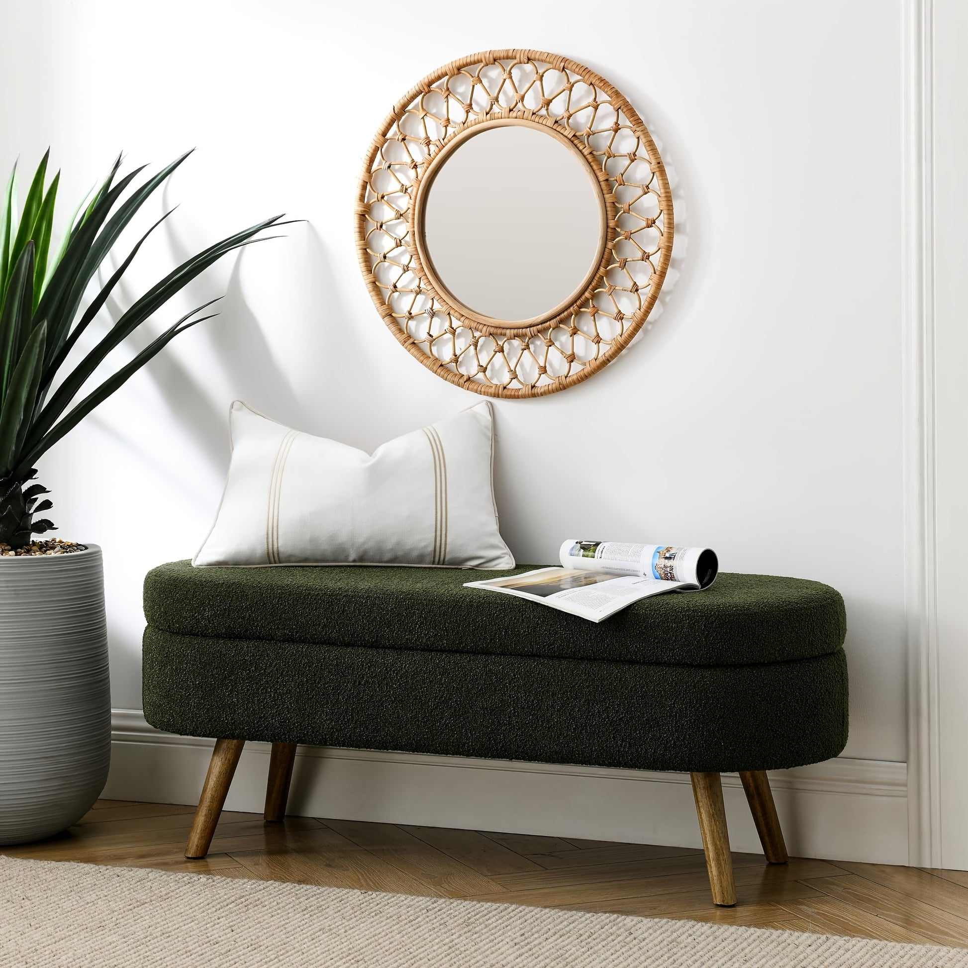 Storage Ottoman Bench shown in the Green option