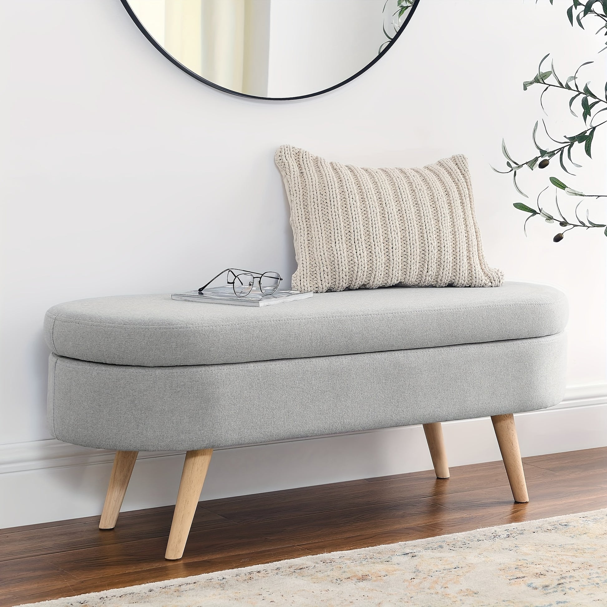 Storage Ottoman Bench shown in the Grey option