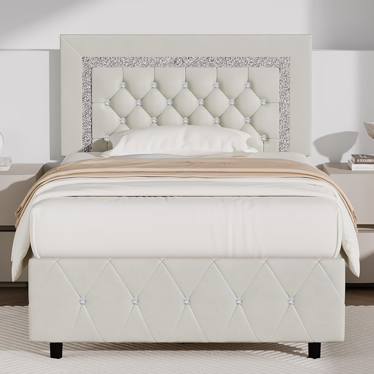 Bed Frame shown in the Beige, Twin option