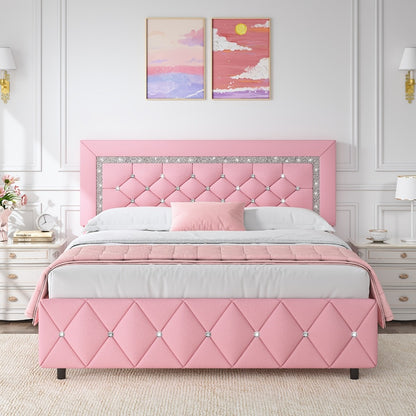 Upholstered Wood Bed Frame with No Box Spring Needed and Memory Foam detail image