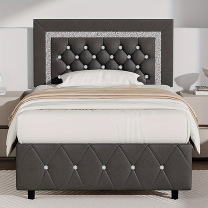 Upholstered Wood Bed Frame with No Box Spring Needed and Memory Foam detail image - detail view 22
