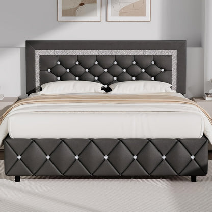 Upholstered Wood Bed Frame with No Box Spring Needed and Memory Foam detail image - detail view 23