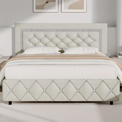 Upholstered Wood Bed Frame with No Box Spring Needed and Memory Foam detail image - detail view 26