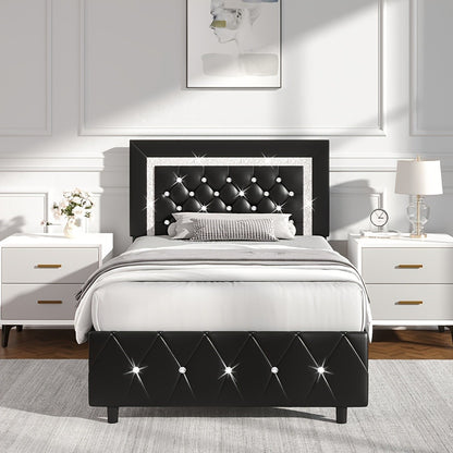 Upholstered Wood Bed Frame with No Box Spring Needed and Memory Foam detail image - detail view 3