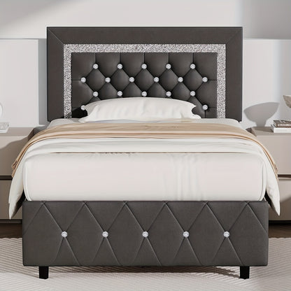 Bed Frame shown in the Gray, Twin option