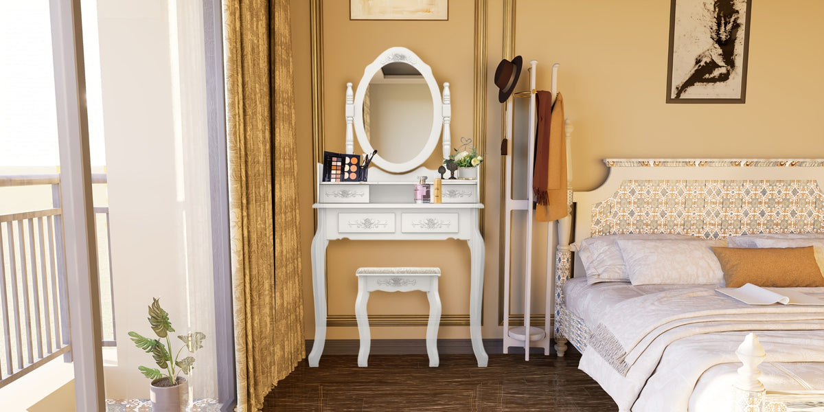 Vanity Table with Solid Wood Construction and 360° Swivel for Bedroom detail image - detail view 11