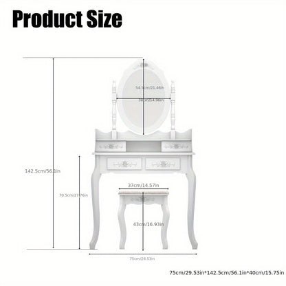 Vanity Table with Solid Wood Construction and 360° Swivel for Bedroom detail image - detail view 5