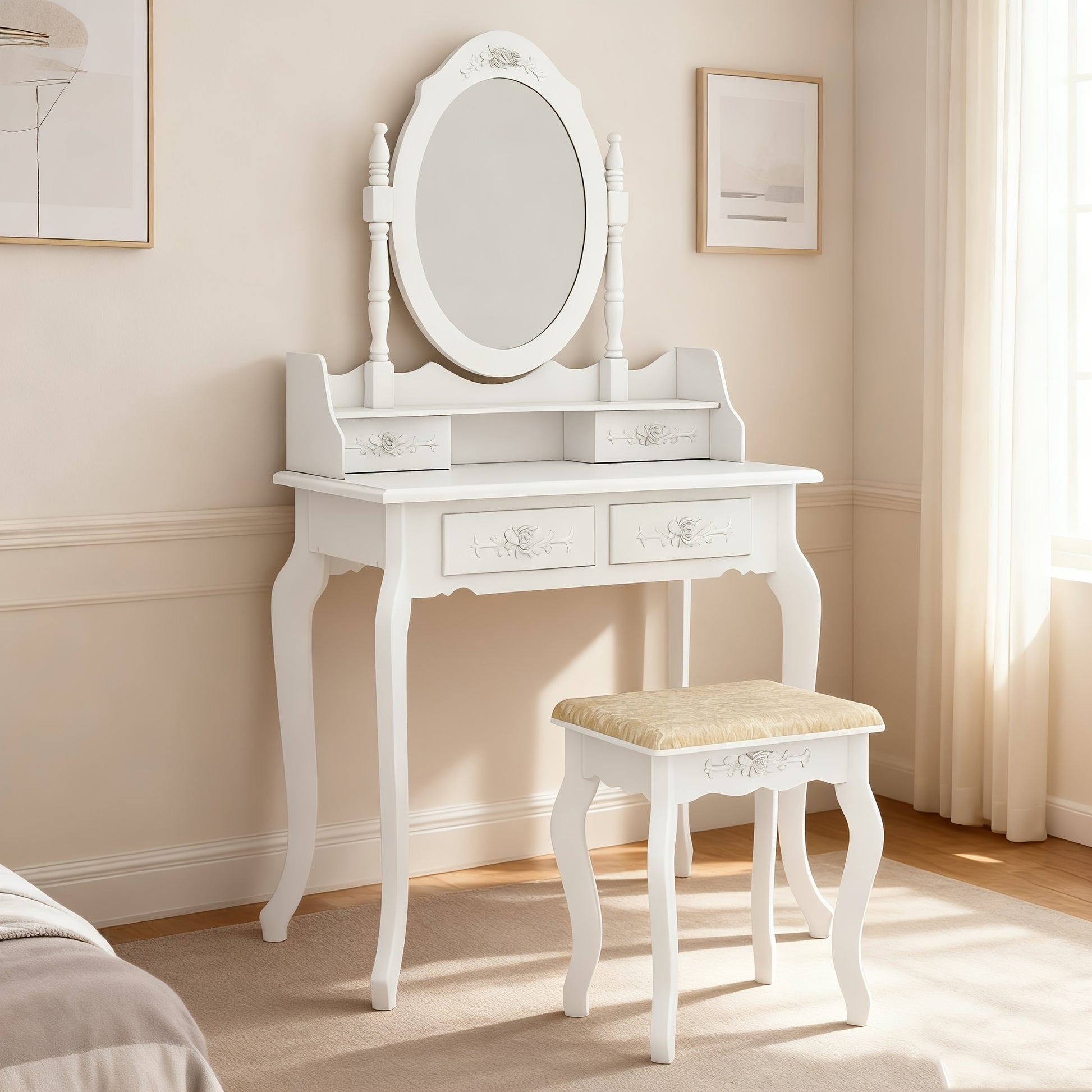 Vanity Table shown in the White Upgrade option
