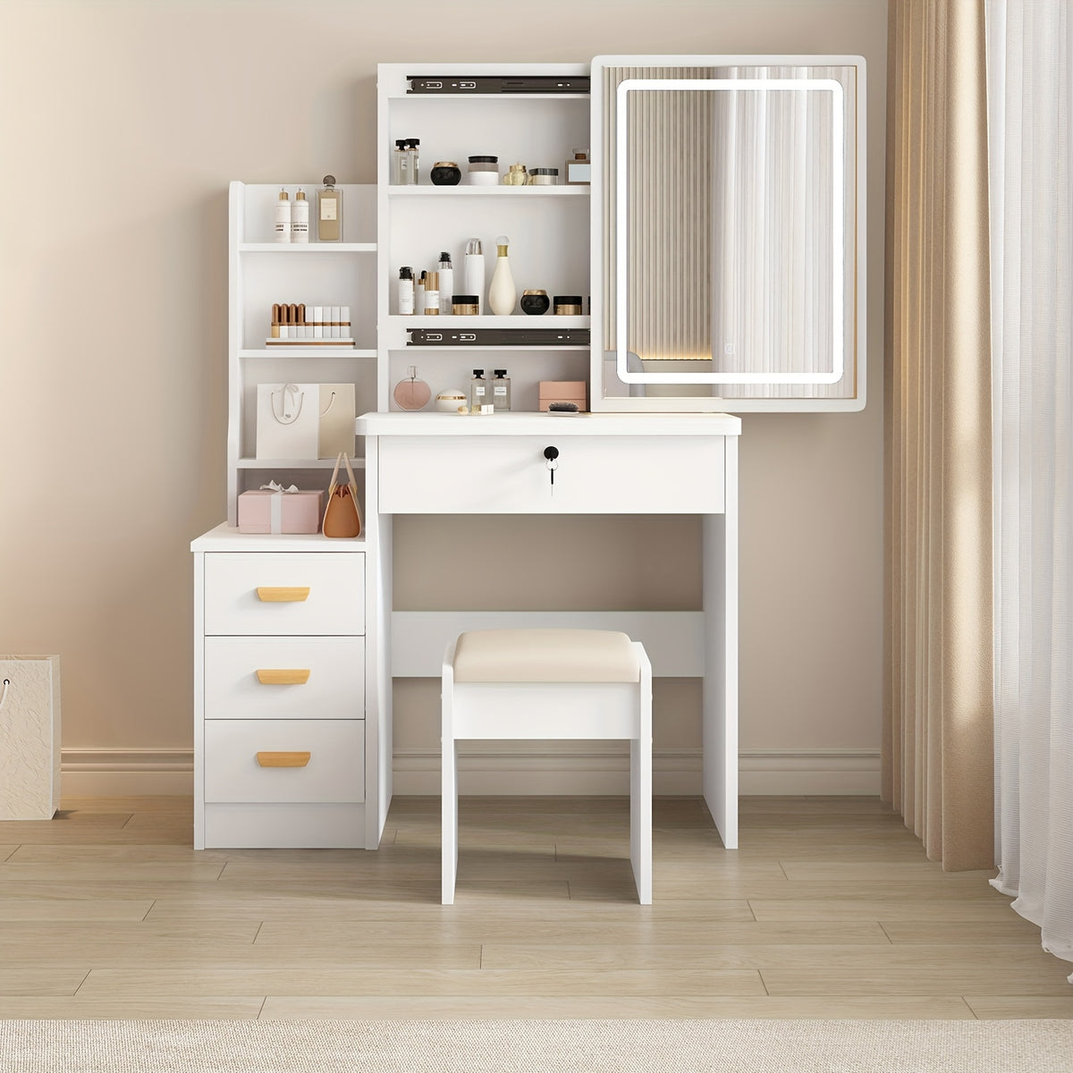 Vanity Tables shown in the White option