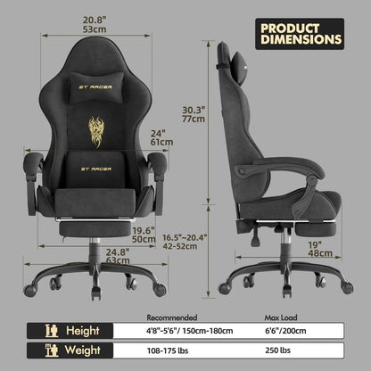 Velvet Gaming Chair, Ergonomic Video Game Chair for Comfortable Everyday Seating detail image - detail view 3