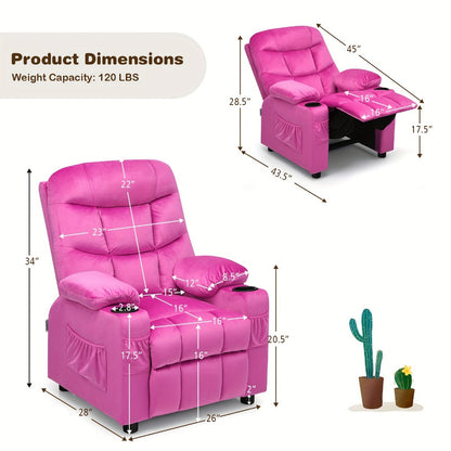 Velvet Kids Recliner Chair with Solid Wood Construction for Kids' Room detail image - detail view 3