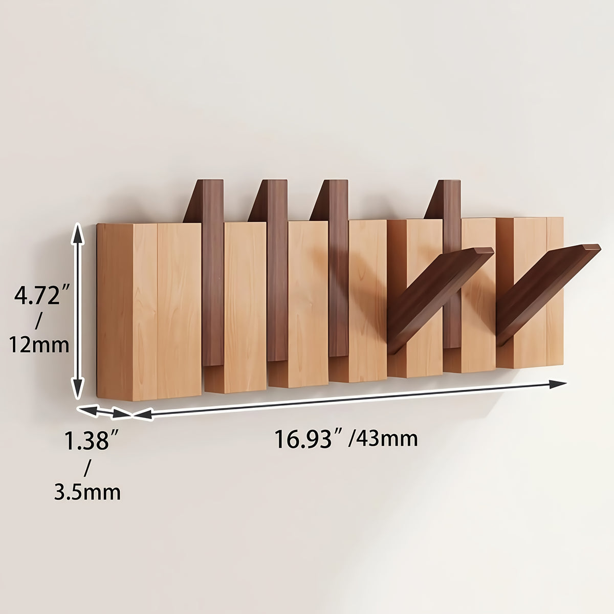 Coat Rack shown in the Beech & Walnut, 6 Hooks option