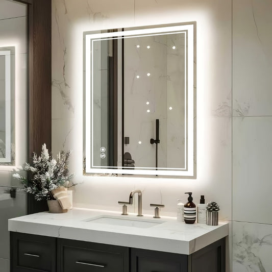 Bathroom Mirror, LED with Anti-Fog Front & Backlit Dimmable 3 Color Lighting Wall Mounted shown in the main product view