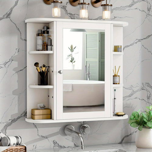 Medicine Cabinet, Bathroom Wall Mounted Mirror Cabinet with 6 Side Open Shelves White Wall shown in the main product view