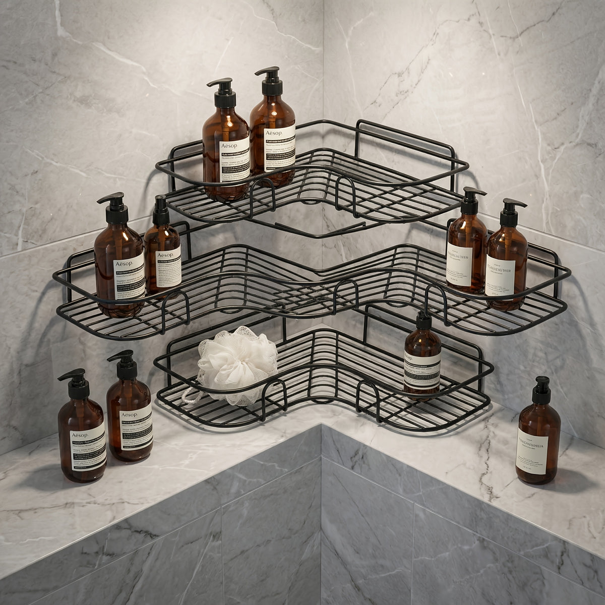 Bathroom Corner Shelf shown in the 4-Piece Storage Set option