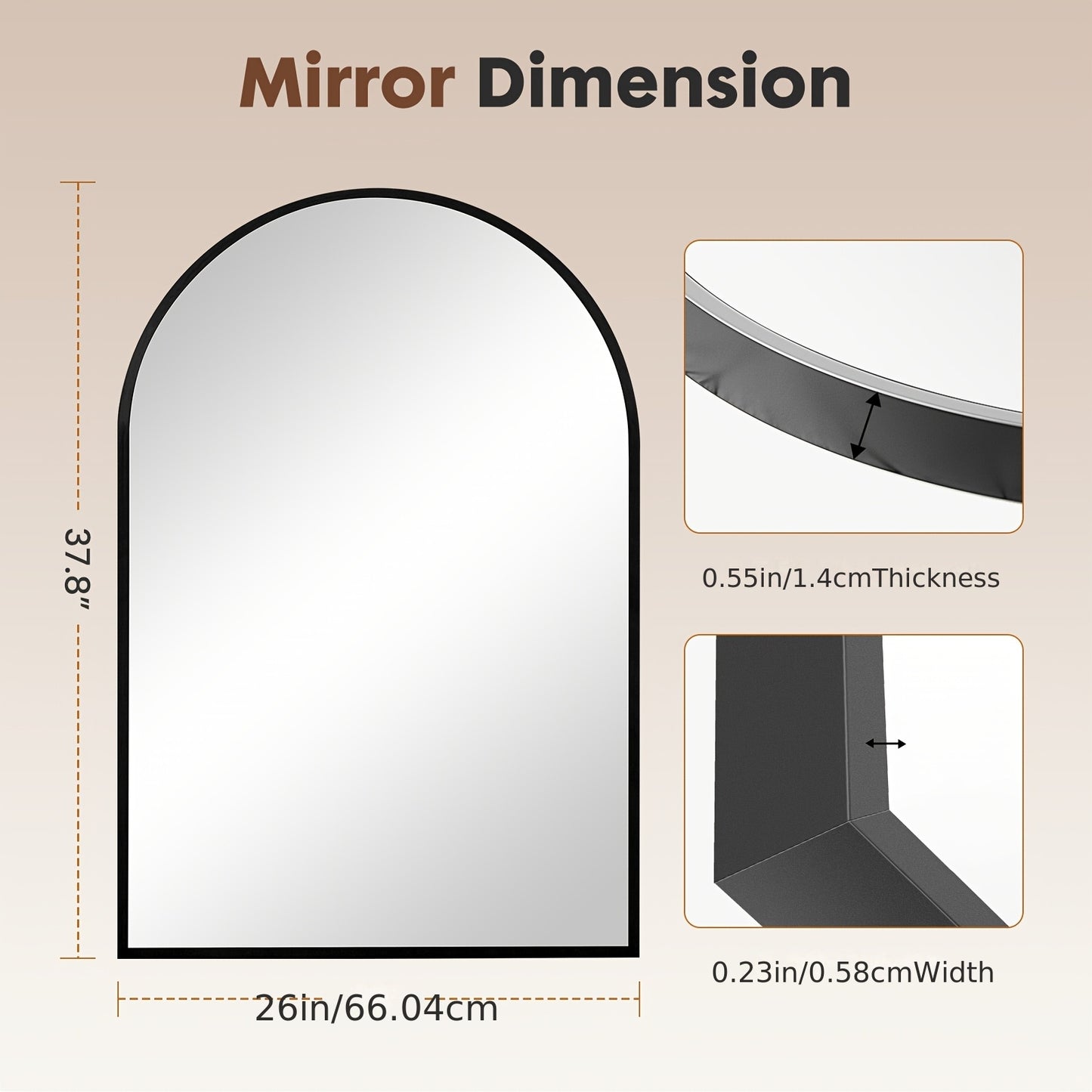 Wall Mirror shown in the Black, 38"L x 26"W option