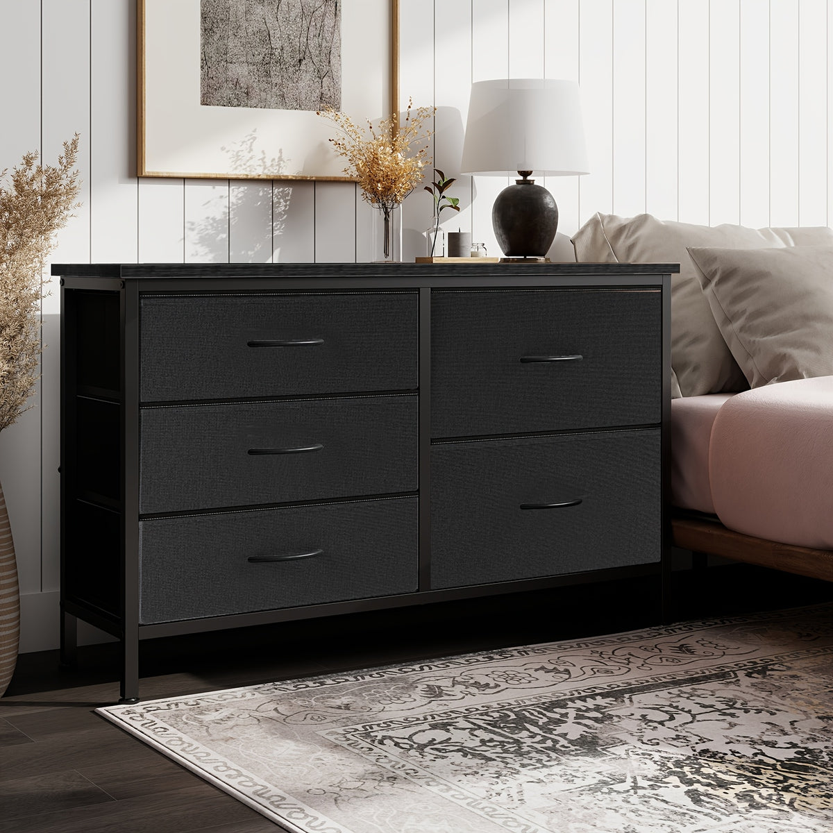 Dresser shown in the Black, 5 Drawers option