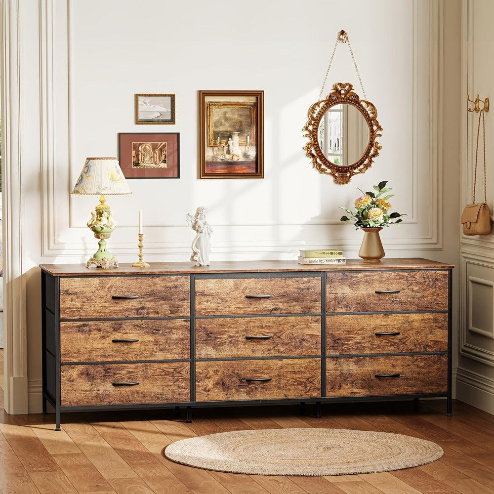 Wide Fabric Dresser, Drawer Storage Cabinet for Organized Everyday Storage in Bedroom detail image - detail view 9