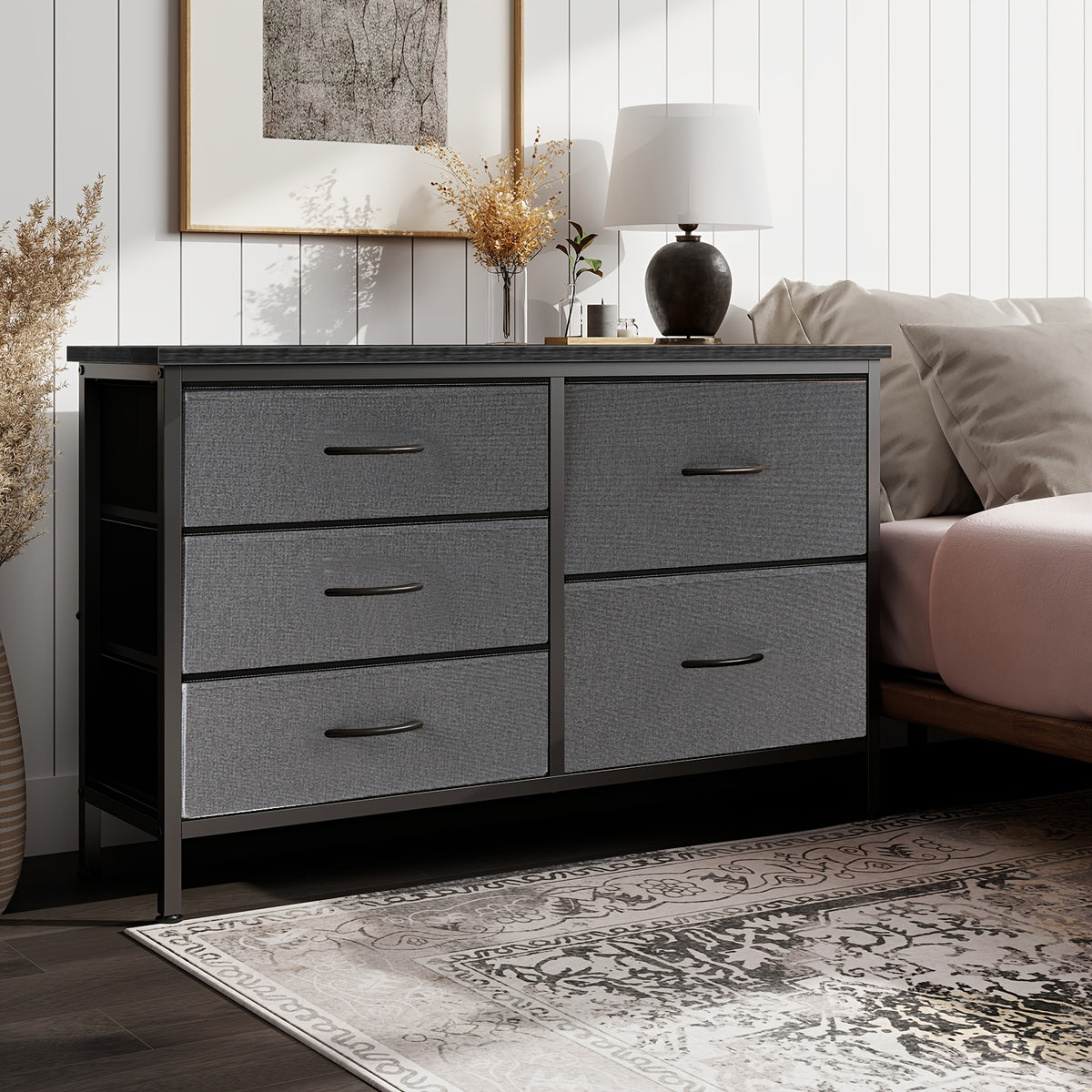Dresser shown in the Gray, 5 Drawers option