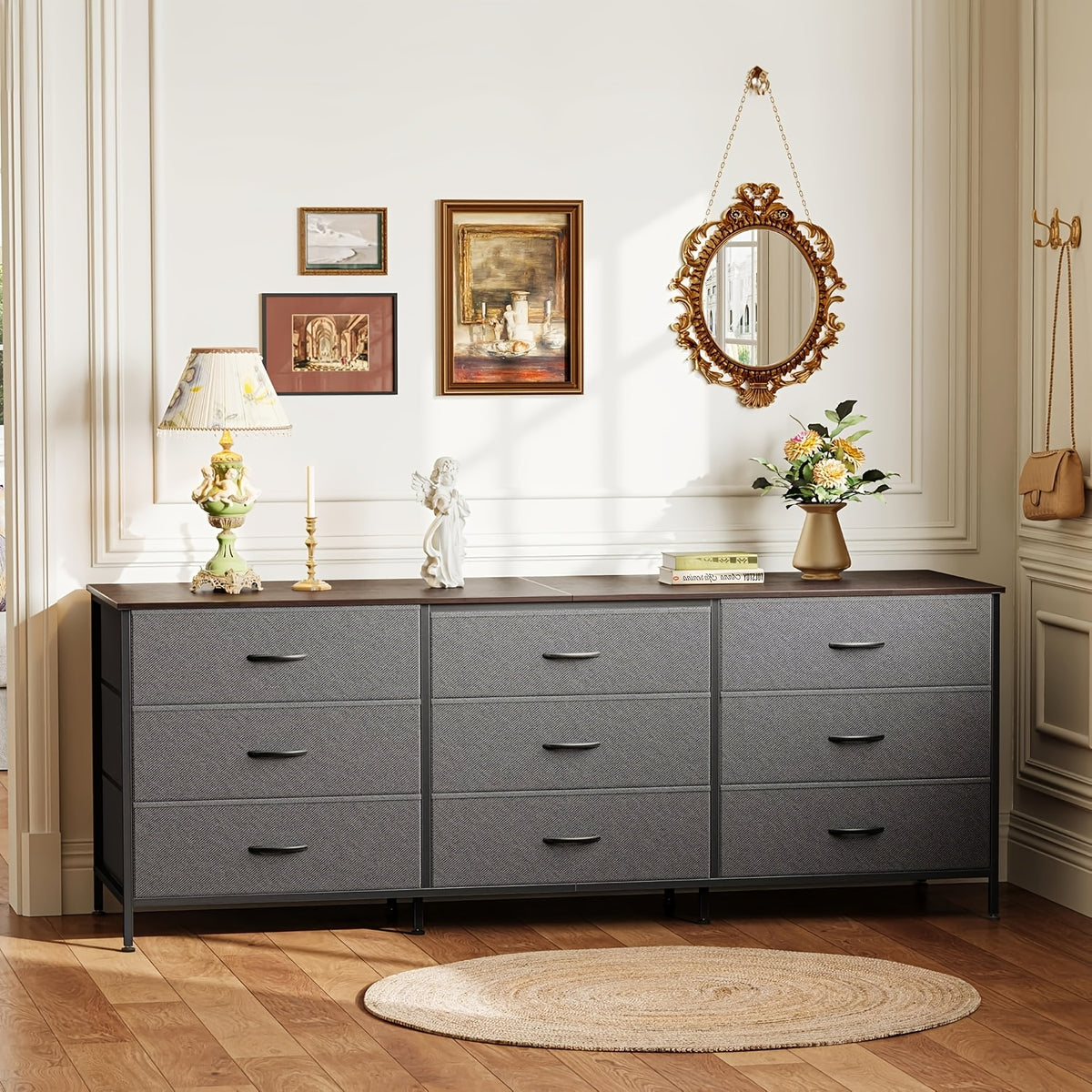 Dresser shown in the Gray, 9 Drawers option