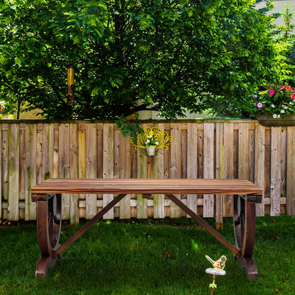 Garden Bench, Outdoor 2 Person Rustic Hardwood Wagon Wheel Design Heavy Duty Wide Seat shown in the main product view