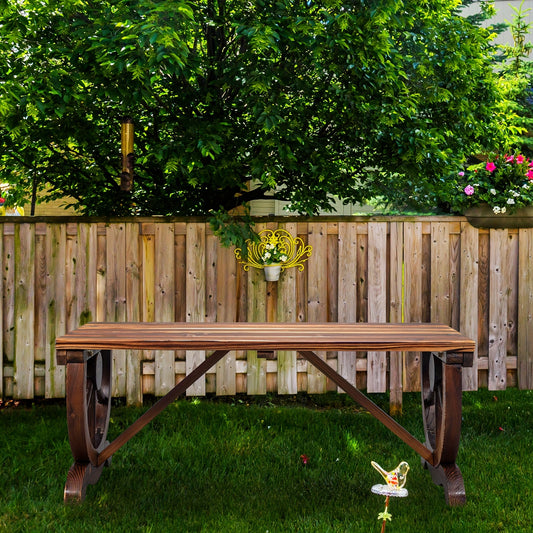 Garden Bench, Outdoor 2 Person Rustic Hardwood Wagon Wheel Design Heavy Duty Wide Seat shown in the main product view