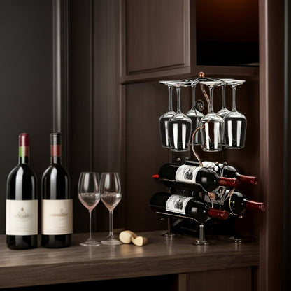 Wine Rack with Wine Glass Holder for Organized Everyday Storage in Kitchen detail image - detail view 5