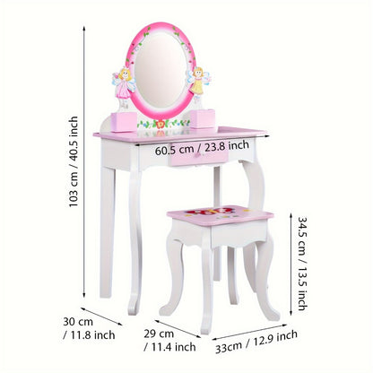 Wood Kids Vanity Set with Storage Drawers for Dressing and Daily Routines in Kids' Room detail image - detail view 3