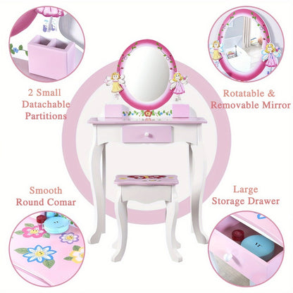 Wood Kids Vanity Set with Storage Drawers for Dressing and Daily Routines in Kids' Room detail image - detail view 4