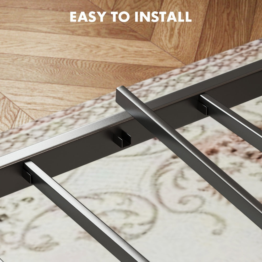 Wood Metal Bed Frame with Headboard and Footboard and No Box Spring Needed detail image