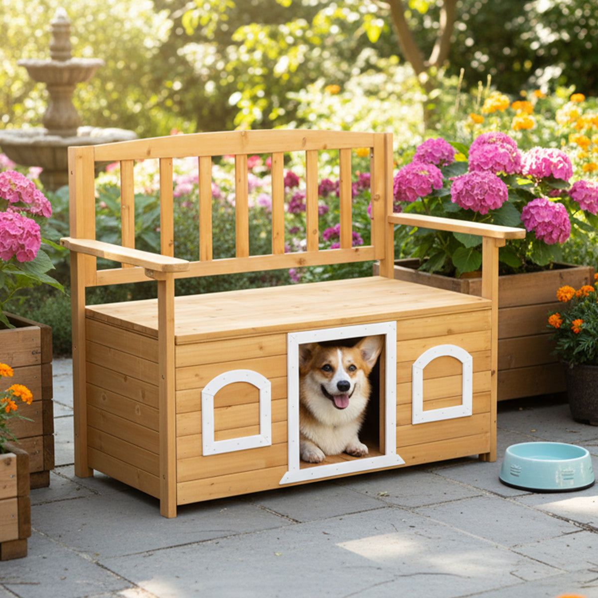 Outdoor Bench shown in the Natural option