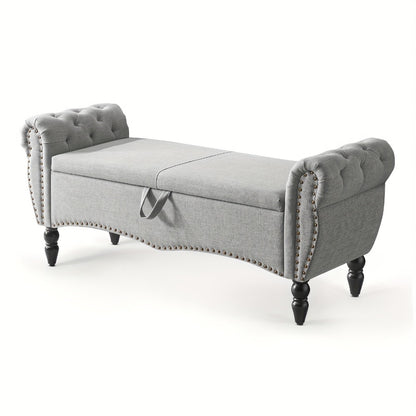 Wood Storage Ottoman with Hidden Storage and Secure Lid for Living Room detail image - detail view 4