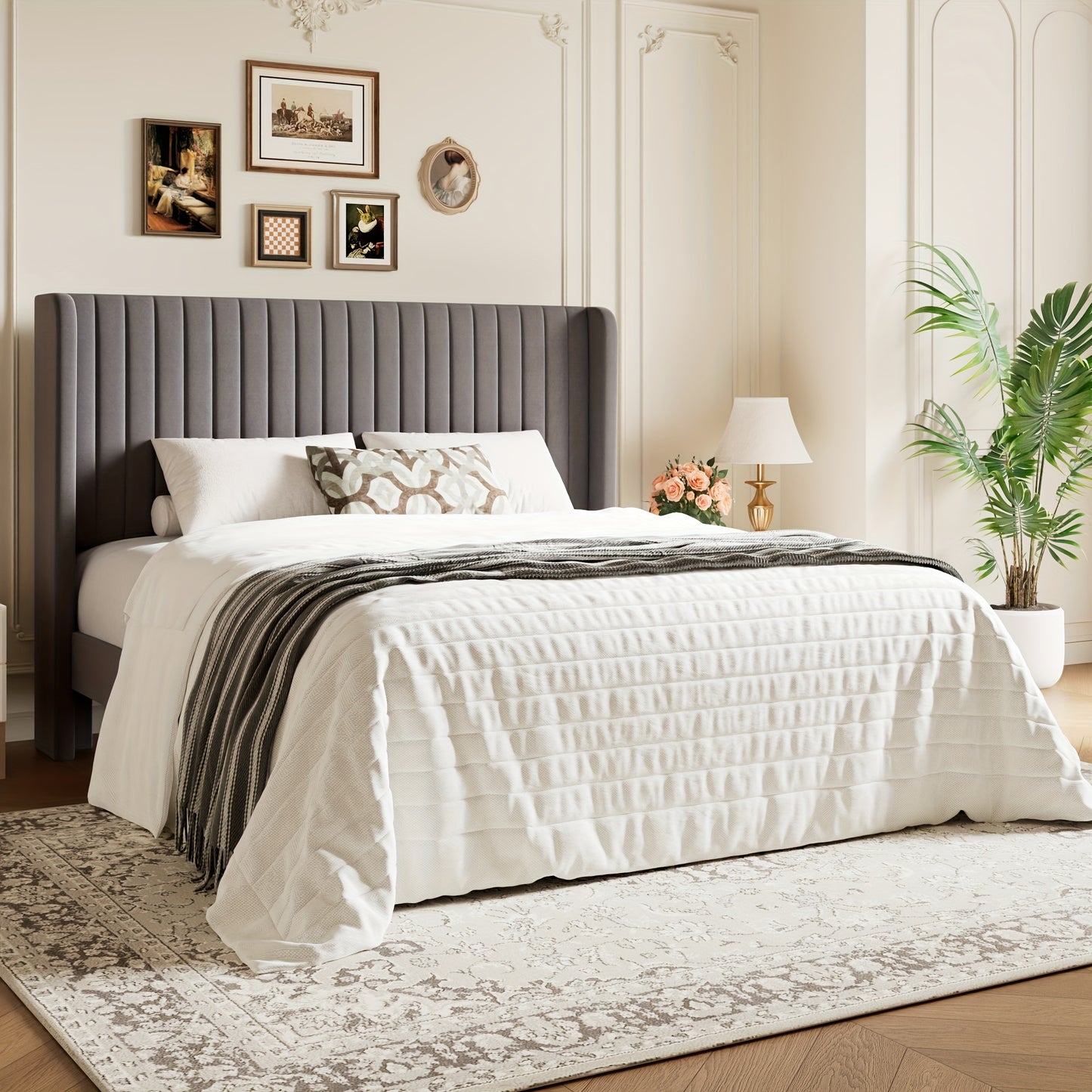 Bed Frame shown in the Light Grey, Full option
